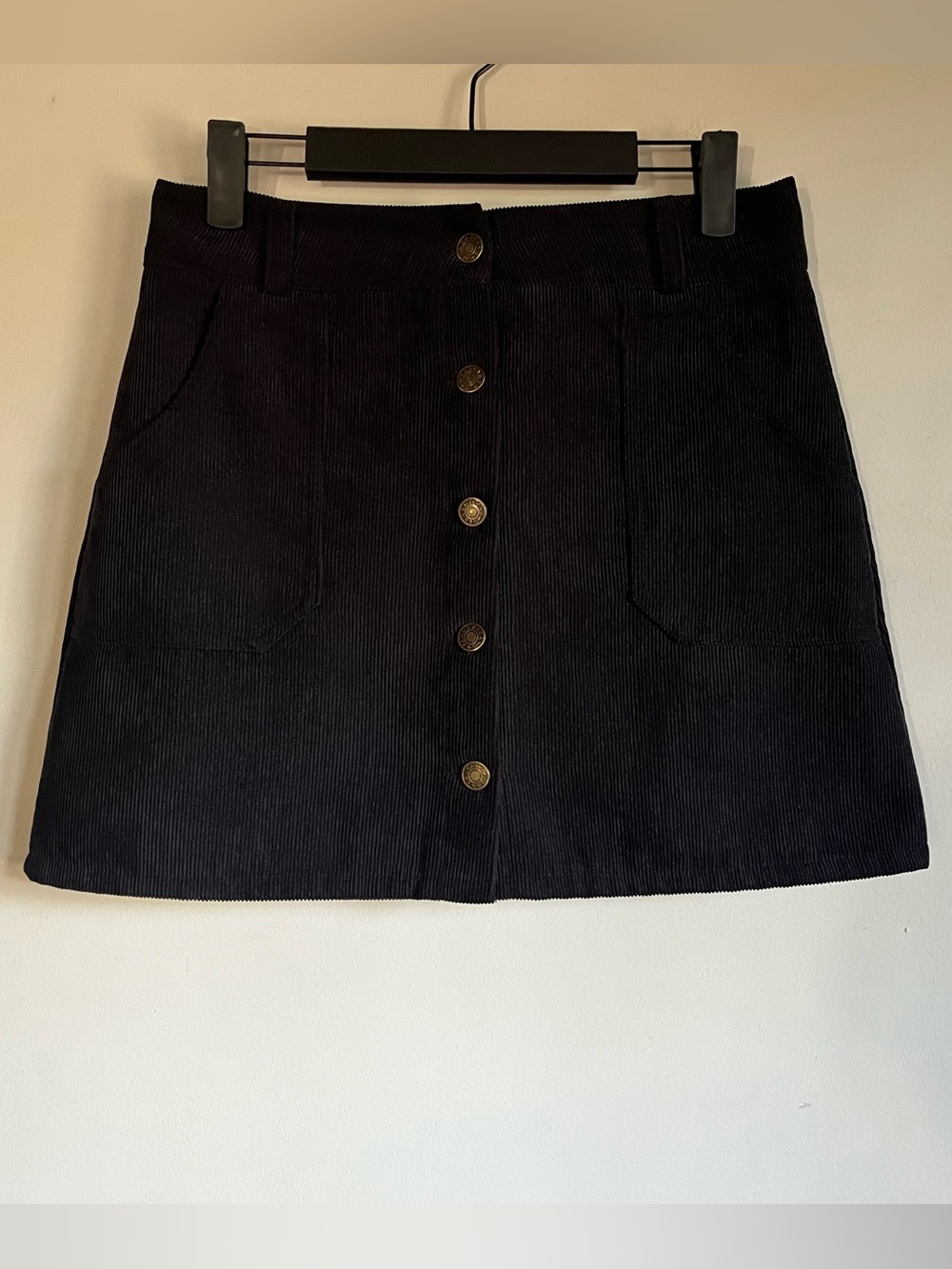 Boutique Black Corduroy A Line Mini Skirt with Pockets XS Small